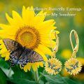 wholesale 925 Sterling Silver Gold Plated Sunflower Blue Enamel Butterfly Drop Earrings-0-2
