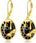 wholesale 925 Sterling Silver Black Onyx Honeycomb Bee Drop Earrings for Women - Unique Bumblebee s-0-0