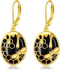 wholesale 925 Sterling Silver Black Onyx Honeycomb Bee Drop Earrings for Women - Unique Bumblebee s-Black onyx bee earrings