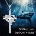 wholesale 925 Sterling Silver Cross with Fish and Waves Charm Pendant Necklace for Women-0-2