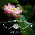 wholesale 925 Sterling Silver & Synthetic Moonstone Lotus Flower Bracelet - 0.76x0.54 Pendant, 7-2 Adjustable Chain, Gift Box-0-4