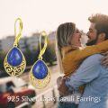 wholesale 925 Sterling Silver Teardrop Lapis Lazuli Filigree Leverback Drop Earrings - Bridal Gift for Her-0-5