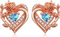 wholesale 925 Sterling Silver Rose Heart Birthstone Stud Earrings for Women-12 Dec - Blue Topaz