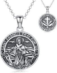 wholesale 925 Sterling Silver Saint Francis Prayer Medal Pendant Necklace for Women and Men-Saint Francis