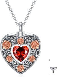 wholesale Sterling Silver Birthstone Angel Wing Cross Rose Heart Cremation Urn Necklace for Women with Funnel Kit ( chars)-Heart Personalized 11-Nov-Citrine-Heart Non-personalized 01-Jan-Garnet