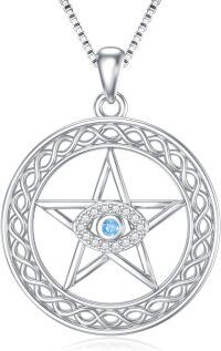 wholesale 925 Sterling Silver Celtic Knot Pendant with Blue Evil Eye and Pentagram Necklace for Women-Pentacle-Evil Eyes