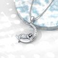 wholesale 925 Sterling Silver Lab-Grown Cubic Zirconia Sloth on Crescent Moon Charm Necklace-0-3