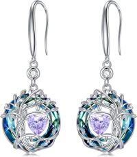 wholesale 925 Sterling Silver Austrian Crystal Tree of Life Birthstone Dangle Earrings for Women-06-Jun-Alexandrite