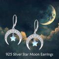 wholesale 925 Sterling Silver Star & Crescent Moon Drop Earrings with Blue Opal Stone - 3D Charm Jewelry for Women Girls Gift Boxed-0-5