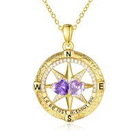 wholesale 925 Sterling Silver Compass Pendant with Birthstones for Women-02-06-Feb-Jun