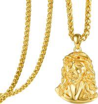 wholesale Gold 925 Sterling Silver Jesus Head Pendant Necklace for Men & Women Religious s-B-Gold