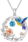 wholesale 925 Sterling Silver Synthetic Birthstone Hummingbird Necklace for Women-0-21