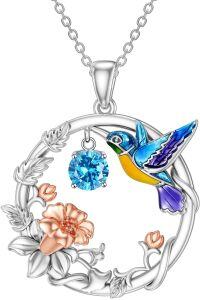 wholesale 925 Sterling Silver Synthetic Birthstone Hummingbird Necklace for Women-December