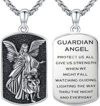 wholesale 925 Sterling Silver Guardian Angel Pendant Necklace with Inspirational Engraving, Religious Gift for Graduation Communion Protection-Style F-Guardian Angel