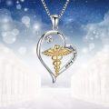 wholesale 925 Sterling Silver Heart Shaped Caduceus Angel Nurse Live Love Heal Pendant Necklace for Women Girls -0-2