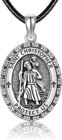 wholesale 925 Sterling Silver St Christopher Medal Protect Us Charm Pendant Necklace-Saint Christopher