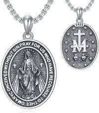 wholesale 925 Sterling Silver Saint Medal Virgin Mary Cross Pendant Necklace  43cm Chain-A07-Virgin Mary-Silver(Oval)
