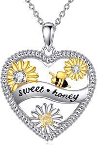 wholesale 925 Sterling Silver Sweet Honeybee Heart Pendant Necklace for Women-Bee Necklace Heart old