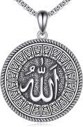 wholesale 925 Sterling Silver Allah Symbol Round Medallion Pendant Necklace for Men Women  45cm Chain Length-0-0
