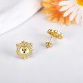 wholesale 925 Sterling Silver Lion Stud Earrings with Cubic Zirconia and Gold Plating  for Women Girls Mother's Day Present-0-2