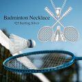 wholesale 925 Sterling Silver Crossed Rackets & Shuttlecock Pendant Necklace for Women Sporty Gifts-0-2