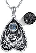 wholesale 925 Sterling Silver Teardrop Moonstone Rose Flower Pendant Necklace with Multi-Language Engraved Backplate - Gothic  for Her on Mothers Day & Christmas-0-0