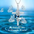 wholesale 925 Sterling Silver Blue Crystal Butterfly Cross Pendant Necklaces for Women Christian Gifts Faith Jewelry-0-5