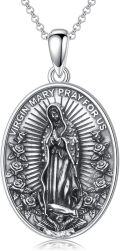 wholesale 925 Sterling Silver Virgin Mary Pray For Us Religious Medal Pendant Necklace for Women and Men-0-0