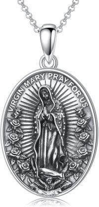 wholesale 925 Sterling Silver Virgin Mary Pray For Us Religious Medal Pendant Necklace for Women and Men-Virgin Mary