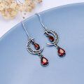 wholesale 925 Sterling Silver Crescent Moon Drop Earrings with Garnet and Red Crystal Accents-0-3
