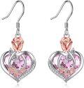 wholesale  Sterling Silver Crystal Mom Earrings Rose Flower Love Heart Dangle Drop Hook -0-36