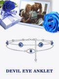 wholesale 925 Sterling Silver Evil Eye Bracelet with Blue Stones and Charm Anklets for Women-0-5