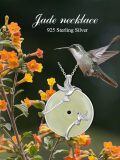 wholesale 925 Sterling Silver Double Hummingbird Green Jade Donut Pendant Necklace Platinum Plated-0-2