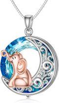 wholesale TOUPOP Elephant Necklace For Women Sterling Silver Elephant Celtic Moon Pendant Necklaces With Blue Cirlce Crystal For Her Jewelry Birthday -0-0