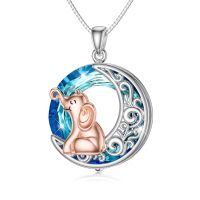 TOUPOP Sterling Silver & Crystal Elephant Celtic Moon Pendant Necklace-undefined
