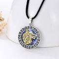 wholesale 925 Sterling Silver Round Abalone Shell Gold Viking Wolf Pendant Necklace-0-2