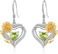 wholesale Sterling Silver Cubic Zirconia Sunflower Heart Dangle Hoop Earrings-08 Aug