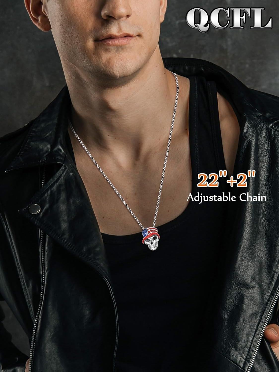 wholesale 925 Sterling Silver American Flag Skull Pendant Necklace for Men Gothic s-0-2