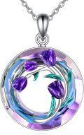 wholesale 925 Sterling Silver Purple Tulips Necklace with Moonstone and Crystal Cross Flower Jewelry for Mother's Day Gifts-0-0