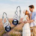 wholesale 925 Sterling Silver Black Pearl Celtic Knot Leverback Hoop Earrings for Women-0-5