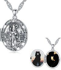 wholesale Sterling Silver Photo Locket Saint Pendant Necklace Religious Jewelry Gift-Customized Photos+Test St Benedict-Locket Only St Benedict-Customized Photos St Benedict-Customized Text St Benedict