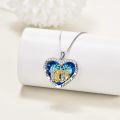 wholesale 925 Sterling Silver Heart-Shaped Pendant with Blue Crystals and Gold/Silver Figures - Gift for Sisters/Mom/Daughter-0-5