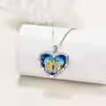 wholesale 925 Sterling Silver Heart-Shaped Pendant with Blue Crystals and Gold/Silver Figures - Gift for Sisters/Mom/Daughter-0-5