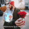 wholesale 925 Sterling Silver Moonstone Rose Flower Necklace with Hypoallergenic Cable Chain, 18-0-2