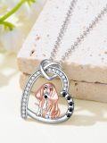 wholesale 925 Sterling Silver Heart-Shaped Pendant with Dachshund Design and Cubic Zirconia Stones - Gifts for Women-0-2
