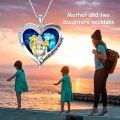 wholesale S925 Sterling Silver & Blue Crystal Heart Necklace for Mom, 2 Daughters - 18 Chains, Hypoallergenic, 14K Gold Plated Gift for Women-0-3