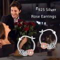 wholesale 925 Sterling Silver Rose Flower CZ Charm Hoops for Women Girls  48mm Diameter-0-1