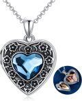 wholesale 925 Sterling Silver Blue Crystal Heart Locket Necklace - 19x20mm Photo Pendant with 18-20 Rolo Chain, Hypoallergenic Lead-Free Gift for Her-0-0