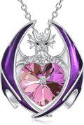 wholesale 925 Sterling Silver Crystal Dragon Necklace with Heart Birthstone Pendant-0-0