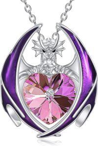 wholesale 925 Sterling Silver Crystal Dragon Necklace with Heart Birthstone Pendant-06-Jun